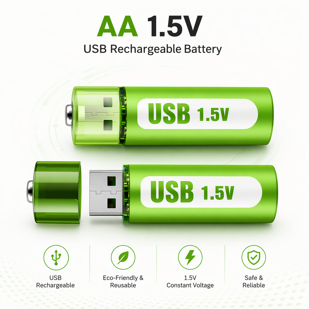USB Rechargeable AA Battery – 1.5V Lithium | High Capacity & Eco-Friendly