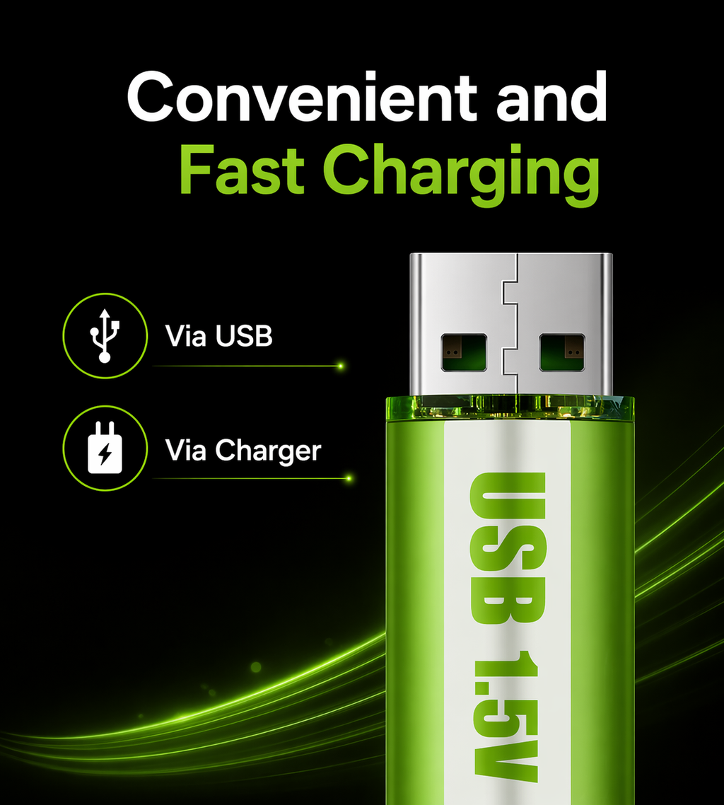 USB Rechargeable AA Battery – 1.5V Lithium | High Capacity & Eco-Friendly