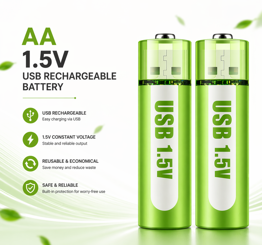 USB Rechargeable AA Battery – 1.5V Lithium | High Capacity & Eco-Friendly