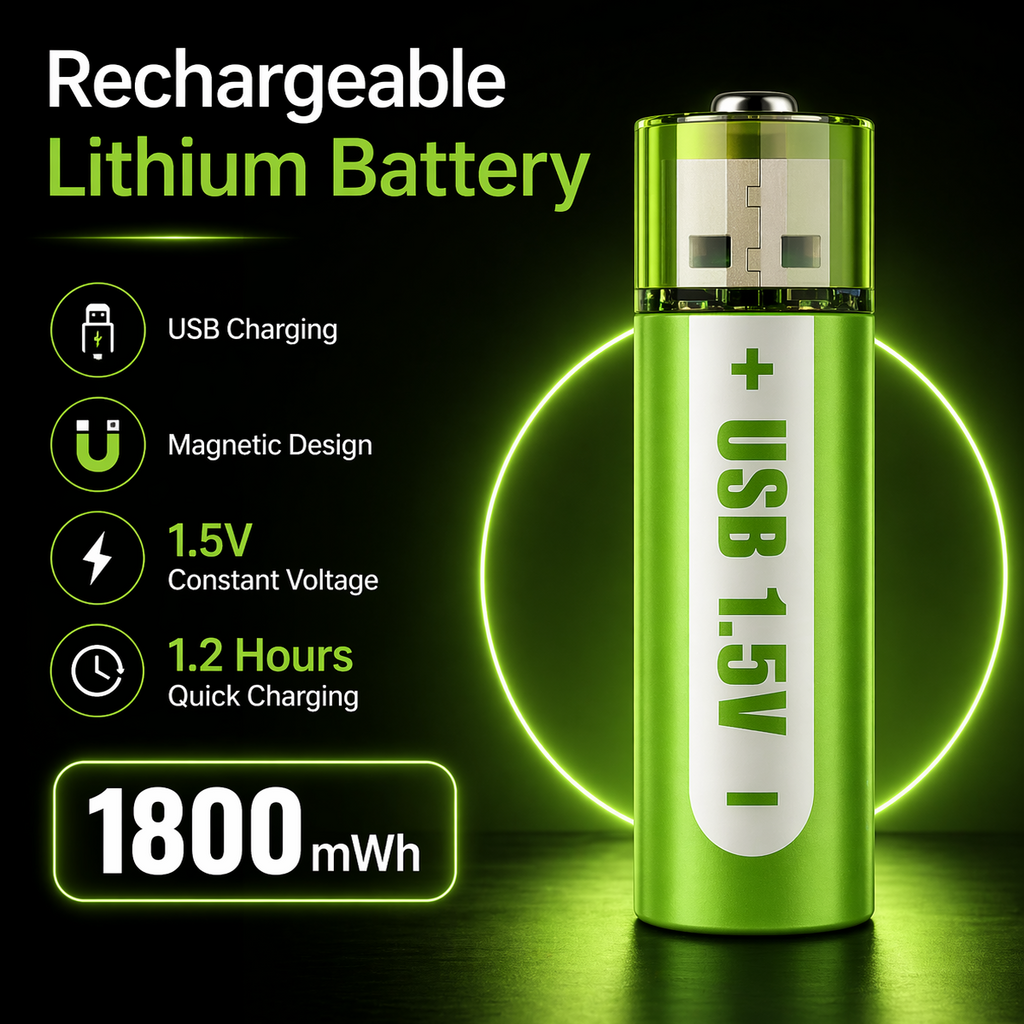 USB Rechargeable AA Battery – 1.5V Lithium | High Capacity & Eco-Friendly