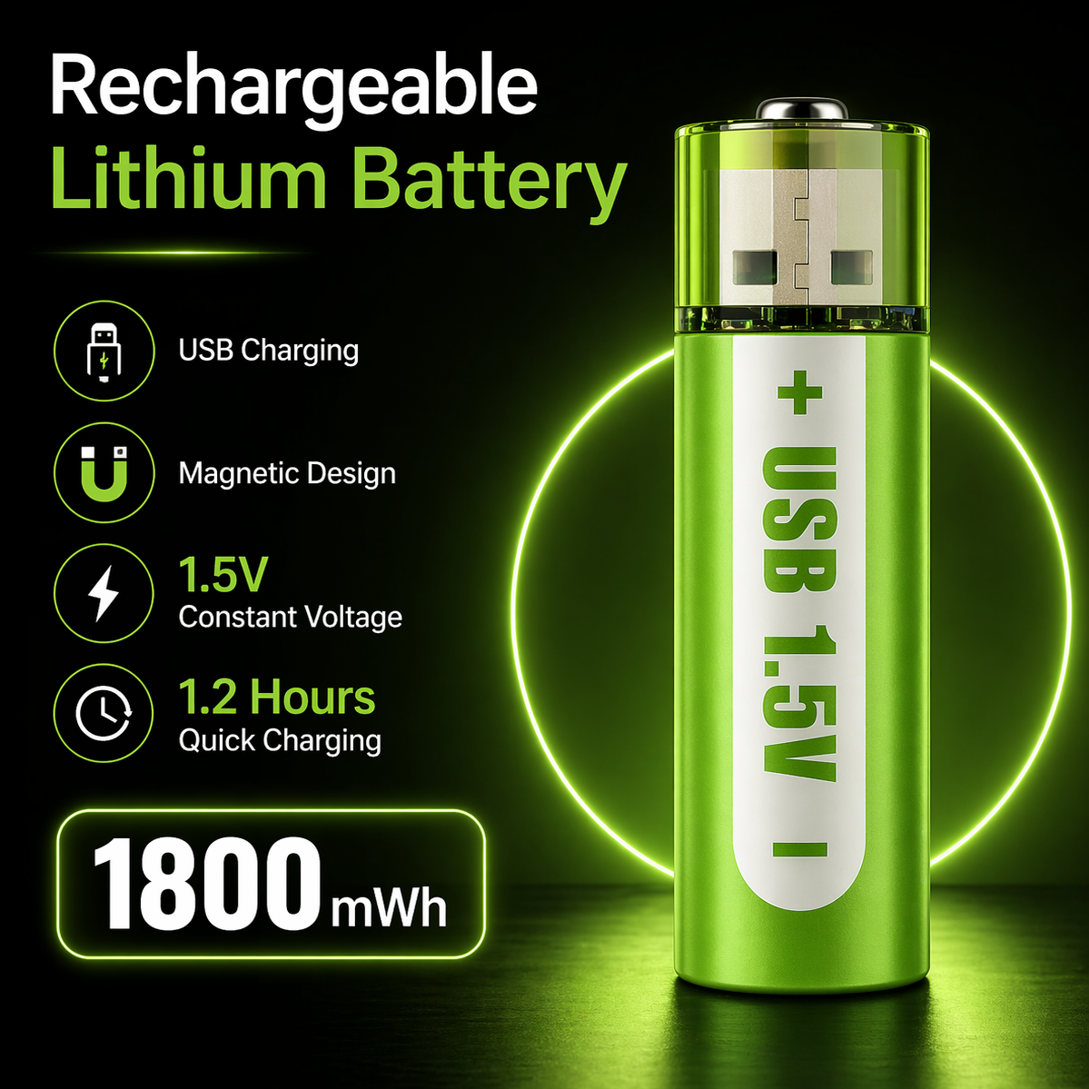 USB Rechargeable AA Battery – 1.5V Lithium | High Capacity & Eco-Friendly